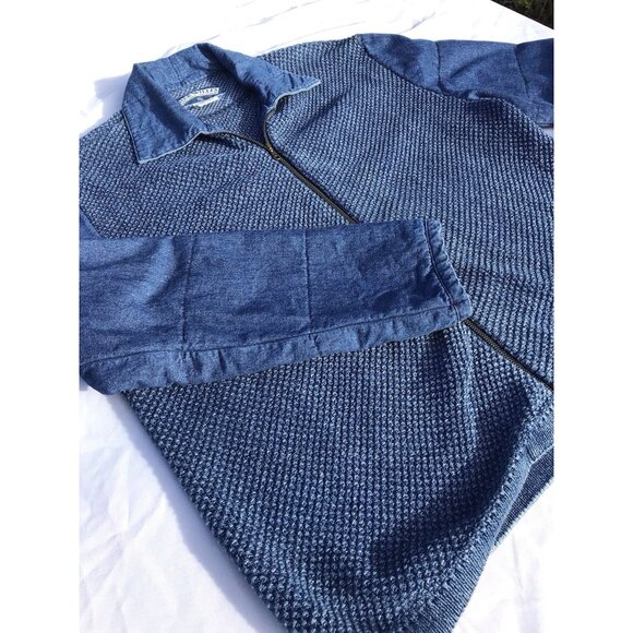 Vtg Danish Blue Willi’s Zip Natural Cotton Knit Sweater Denim Jacket Women’s XL - Picture 6 of 16